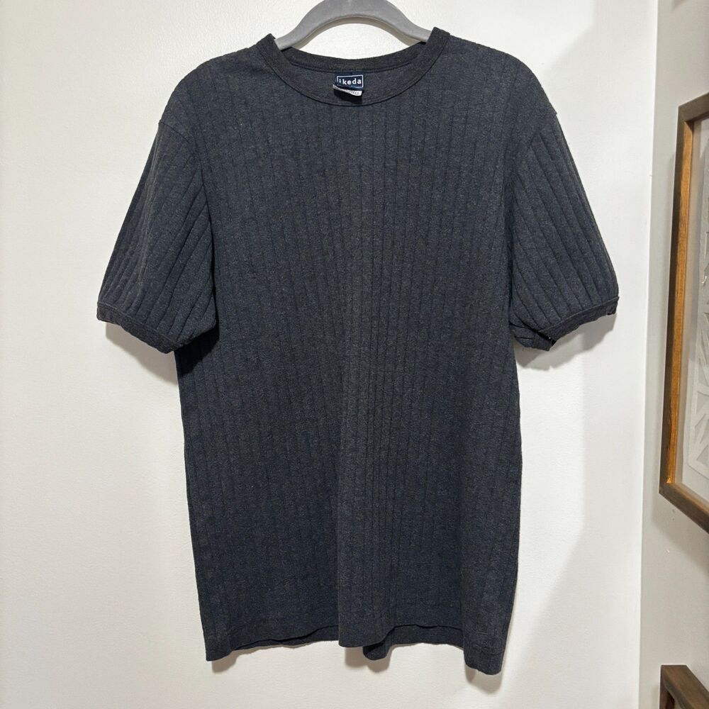 Ikeda Charcoal Ribbed Short Sleeve Top Minimalist Stretch Tee Made in Canada L